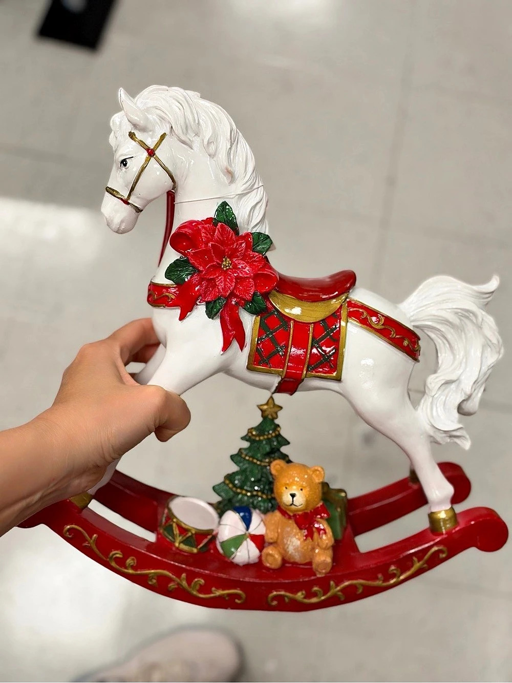 Christmas Rocking Horse Decor Red & White